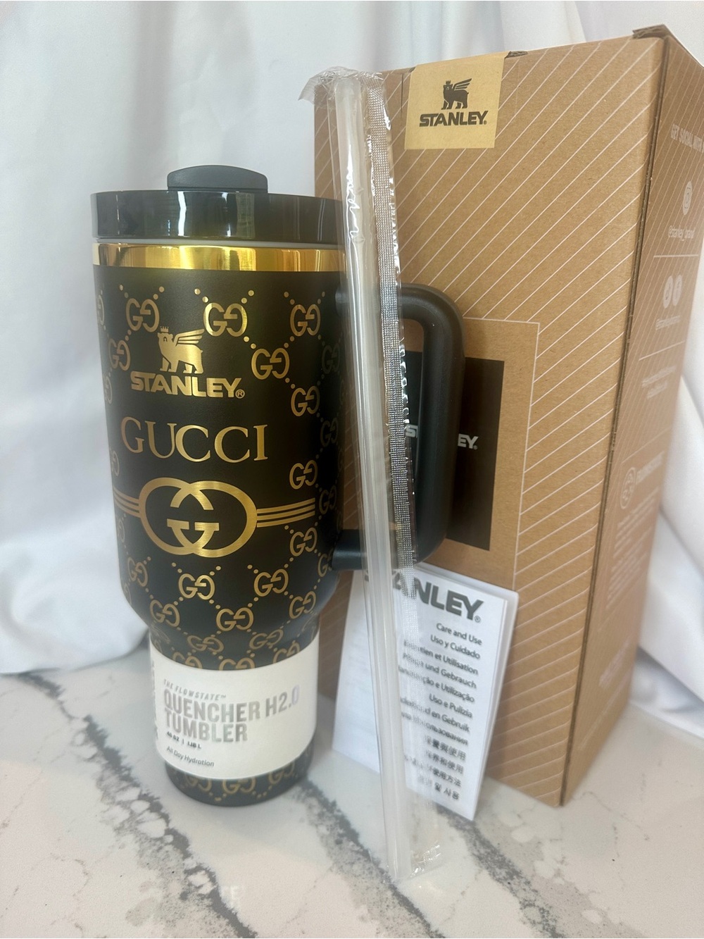 Black & Gold Designer Inspired Stanley Quencher H2.0 40 oz Tumbler | New In Box